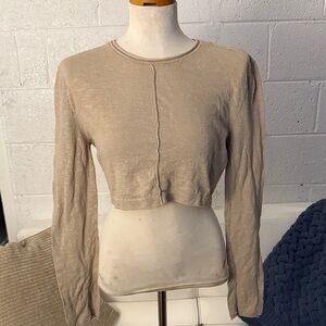 Zara Beige Long Sleeve Crop Top